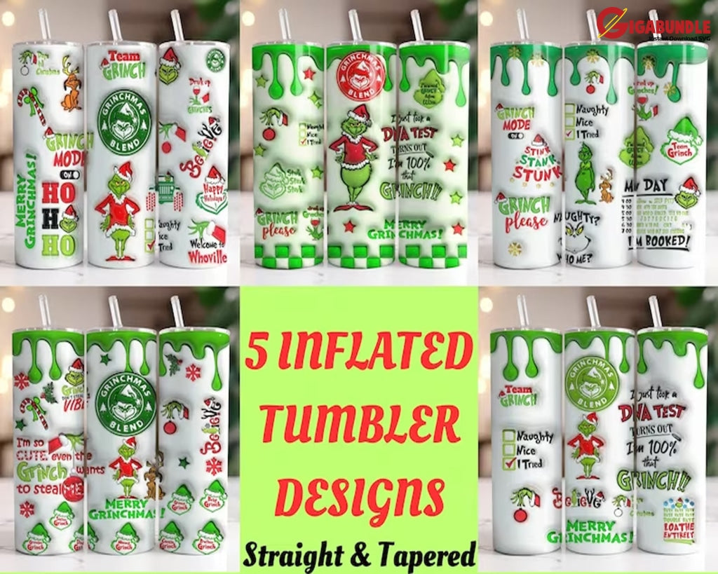 5 Bundle Inflated Christmas Tumbler Retro Merry 3D