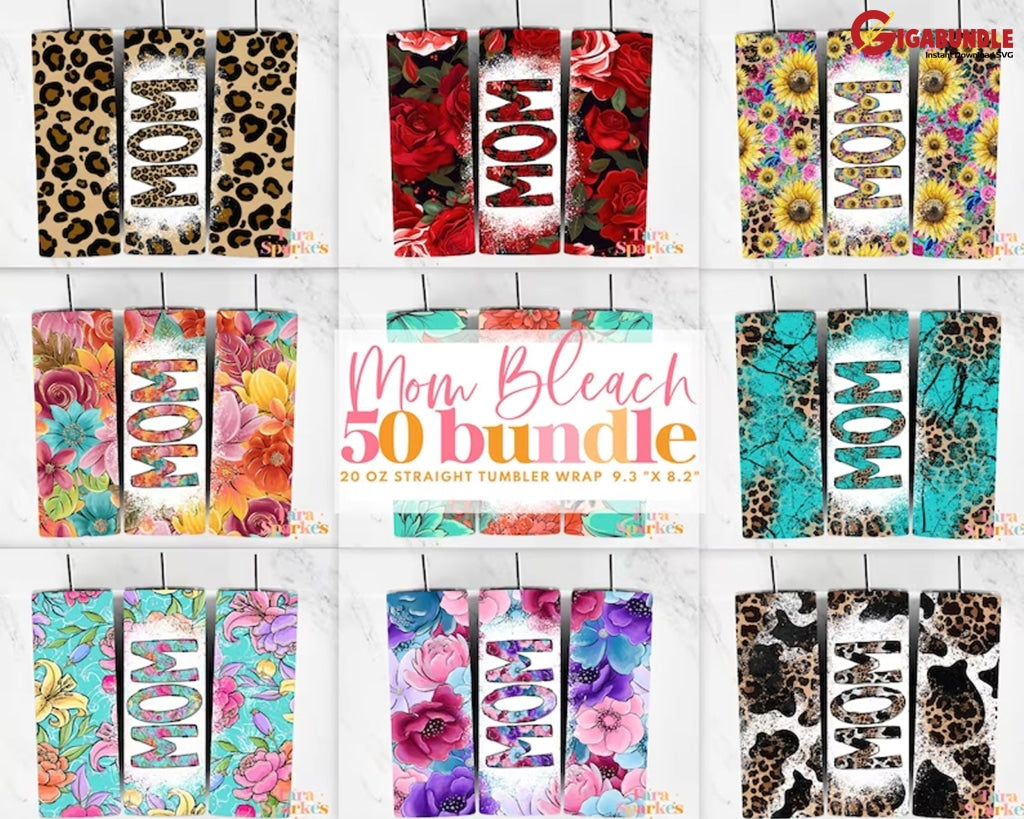 50 + Mama Bleach Tumbler Bundle 20 Oz Skinny Sublimation Design Floral Digital Download Straight &