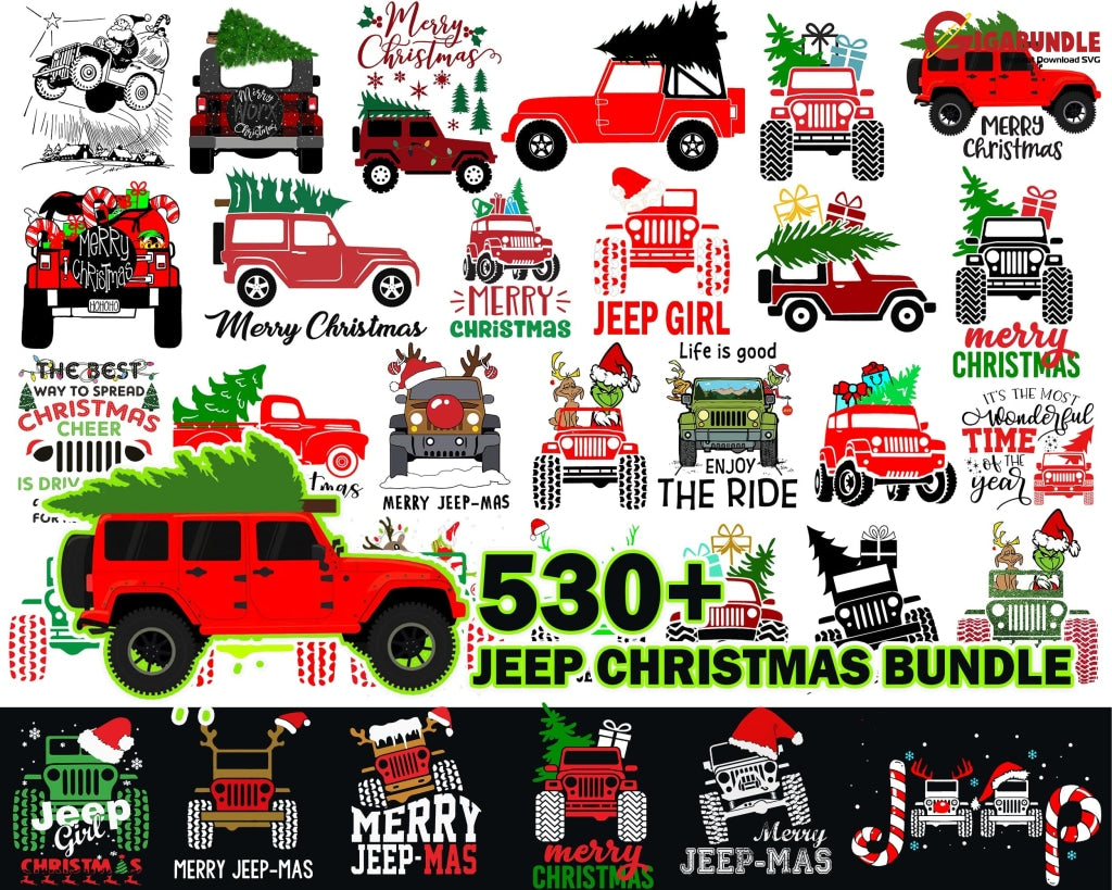 530+ New Chistmas Jeep Bundle Svg Vector Clipart Cricut Life Quote