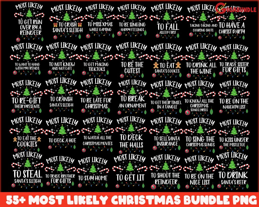 55+ Christmas Svg Bundle Funny Png Most Likely To Family Dxf Eps Png Silhouette Cricut Digital