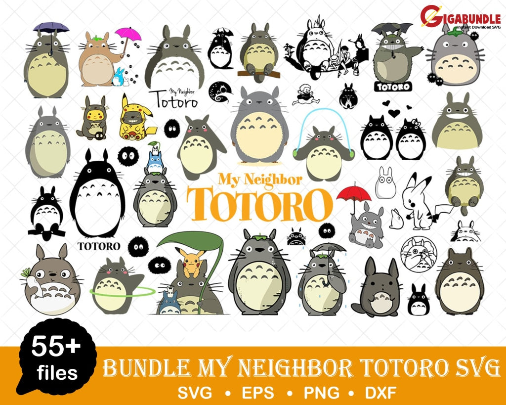 55+ Totoro Svg Bundle Png Dxf Files For Cricut Clipar Silhouette Digital Download