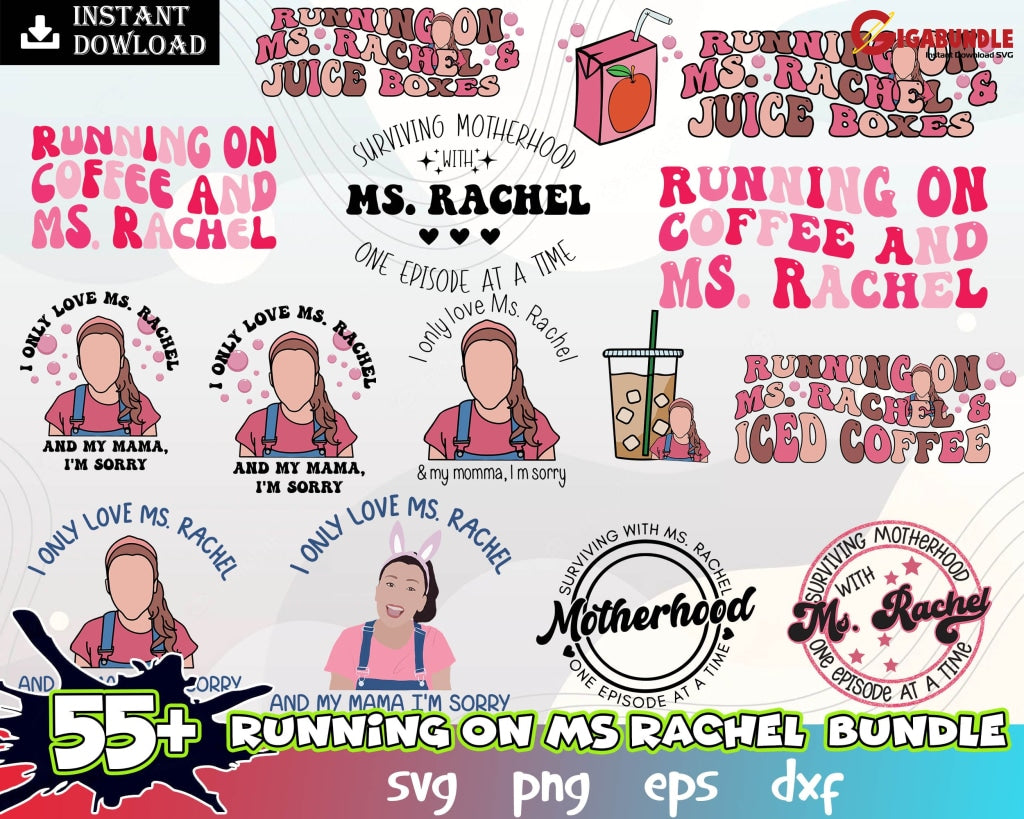 55+New Running On Ms Rachel And Iced Coffee Png Svg Bundle Mom Mama Digital Download