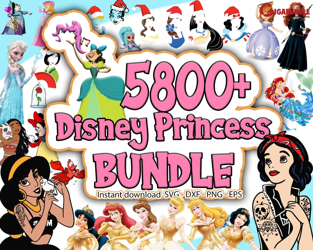 5800+ Disney Princess Bundle Svg Png Dxf Eps