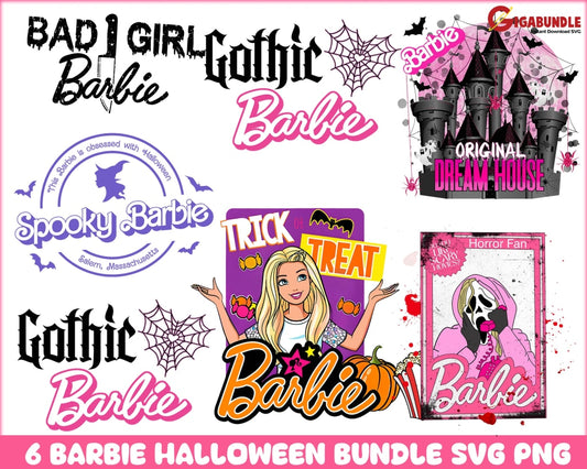 6 Bundle Barbie Halloween Png Come On Lets Go Party Layered Svg File Pink Doll Girl Svg For Cricut