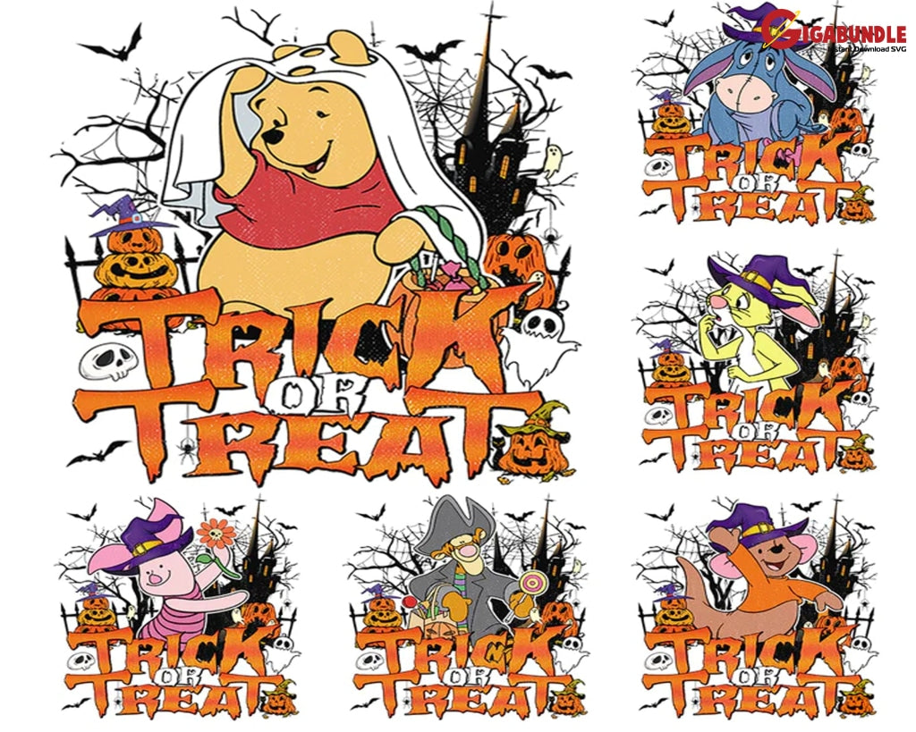6 Halloween Trick Or Treat Cartoon Designs Bundle Png