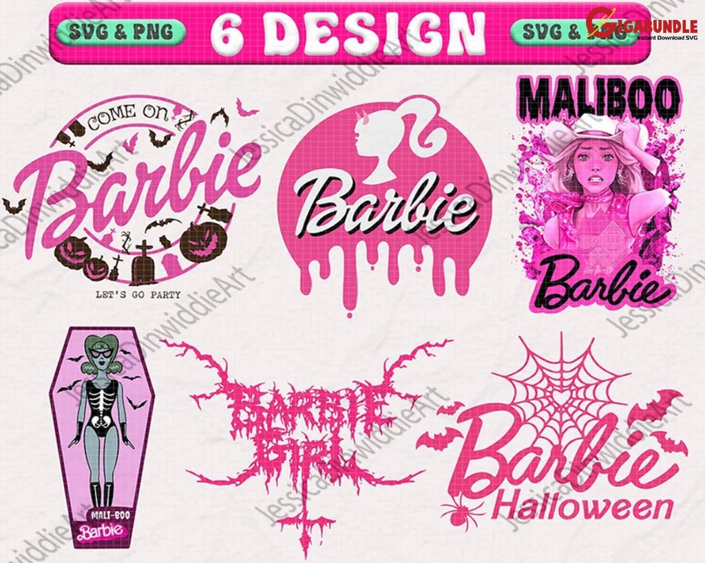 6 New Barbie Halloween Png Come On Lets Go Party Bundle Layered Svg File Pink Doll Girl Svg For