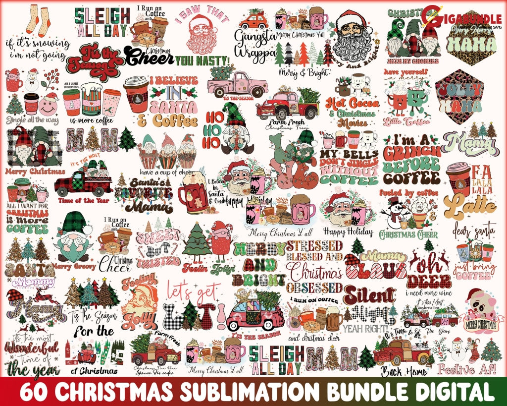 60+ Bundle Retro Christmas Sublimation Png Tshirt Cowboy Santa Svg Png Tis The Season