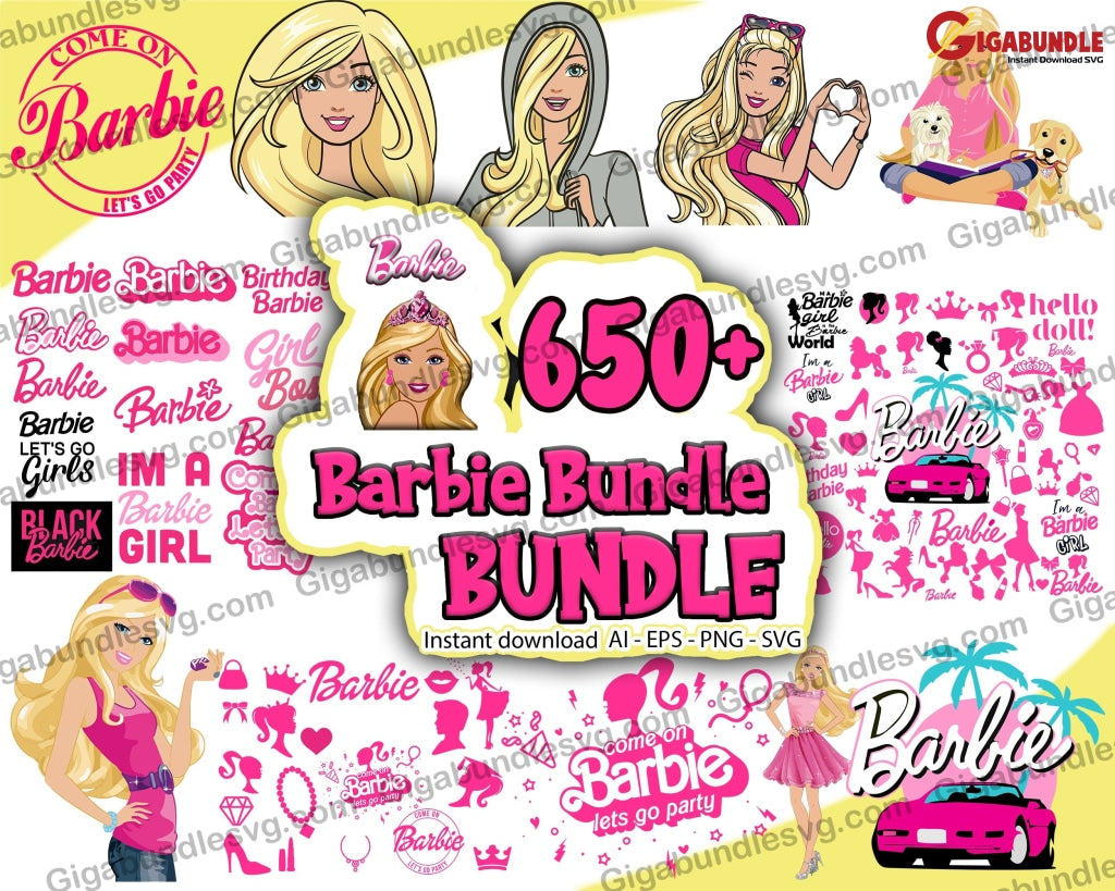 650+ Barbie Svg Bundle Svg Princess Silhouette Pink Doll Girl Sticker Clipart Files For Cricut - Png