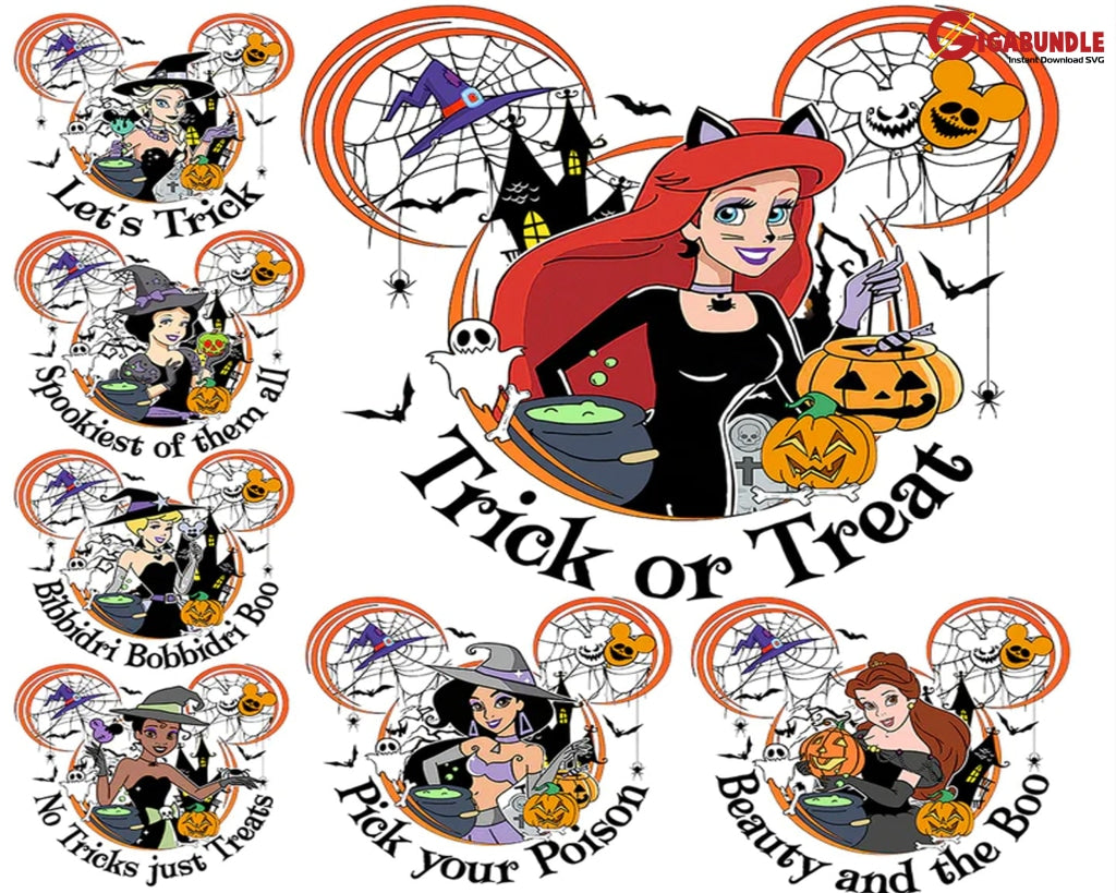 7 Halloween Spooky Princess Designs Bundle Png