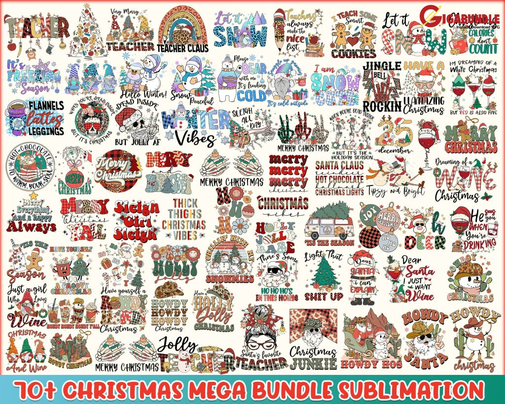 70+ Mega Christmas Bundle Png Retro Sublimation Png Tshirt Cowboy Santa Svg Tis The Season