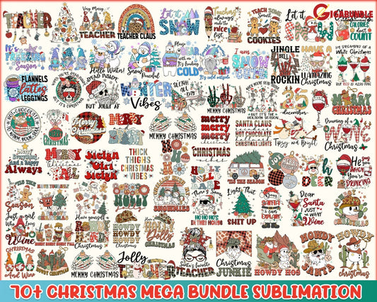 70+ Mega Christmas Bundle Png Retro Sublimation Png Tshirt Cowboy Santa Svg Tis The Season