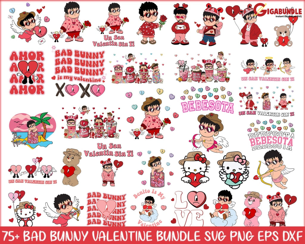 75+ Bundle Bad Bunny Valentine Loteria Svg San Valentin Digital Download