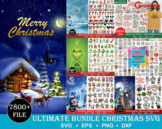 7800+ Ultimate Christmas Svg Bundle Winter Svg Santa Holiday Merry Funny Shirt Cut File Cricut