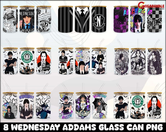 8 Wednesday Can Glass Wrap Dancing Queen Png 16Oz Libbey Addams Horror Instant Download