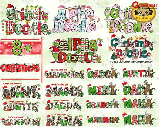 8+ Whole Christmas Alpha Doodle Png Bundle Merry Xmas Png