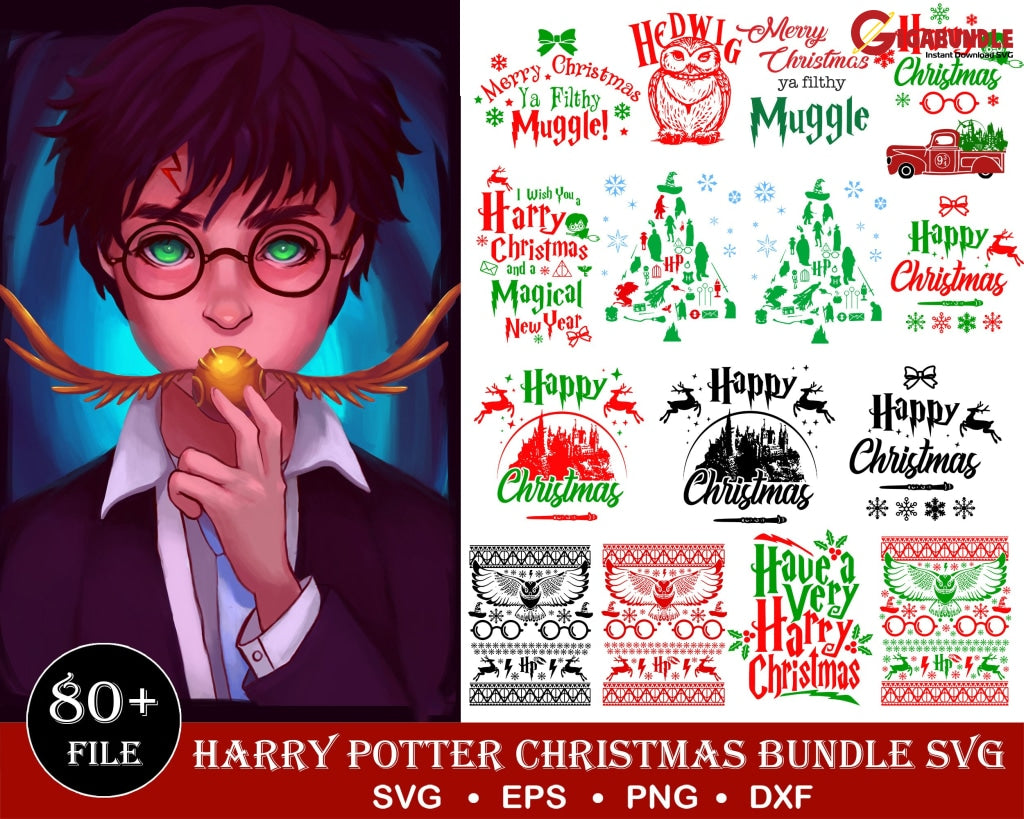 80+ Harry Potter Christmas Bundle Svg Png Dxf Eps