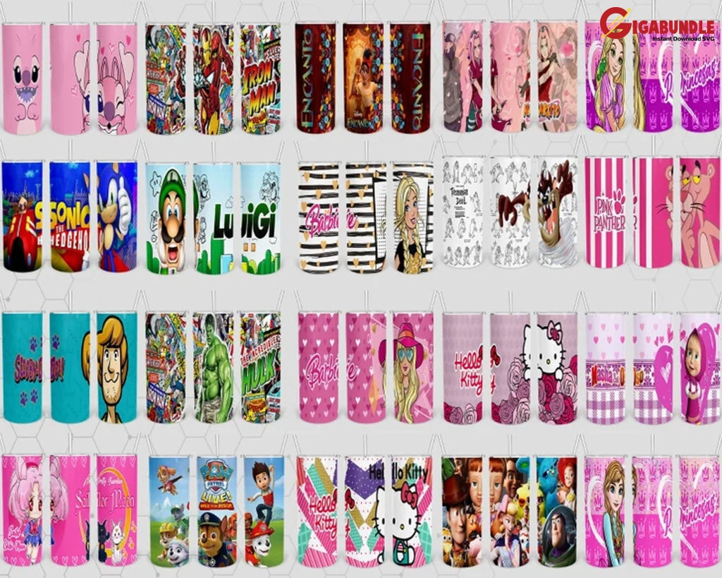 84 Cartoon Kids Tumbler Png Wrap Design Bundle | 20Oz Skinny Sublimation Design Anime Png Digital