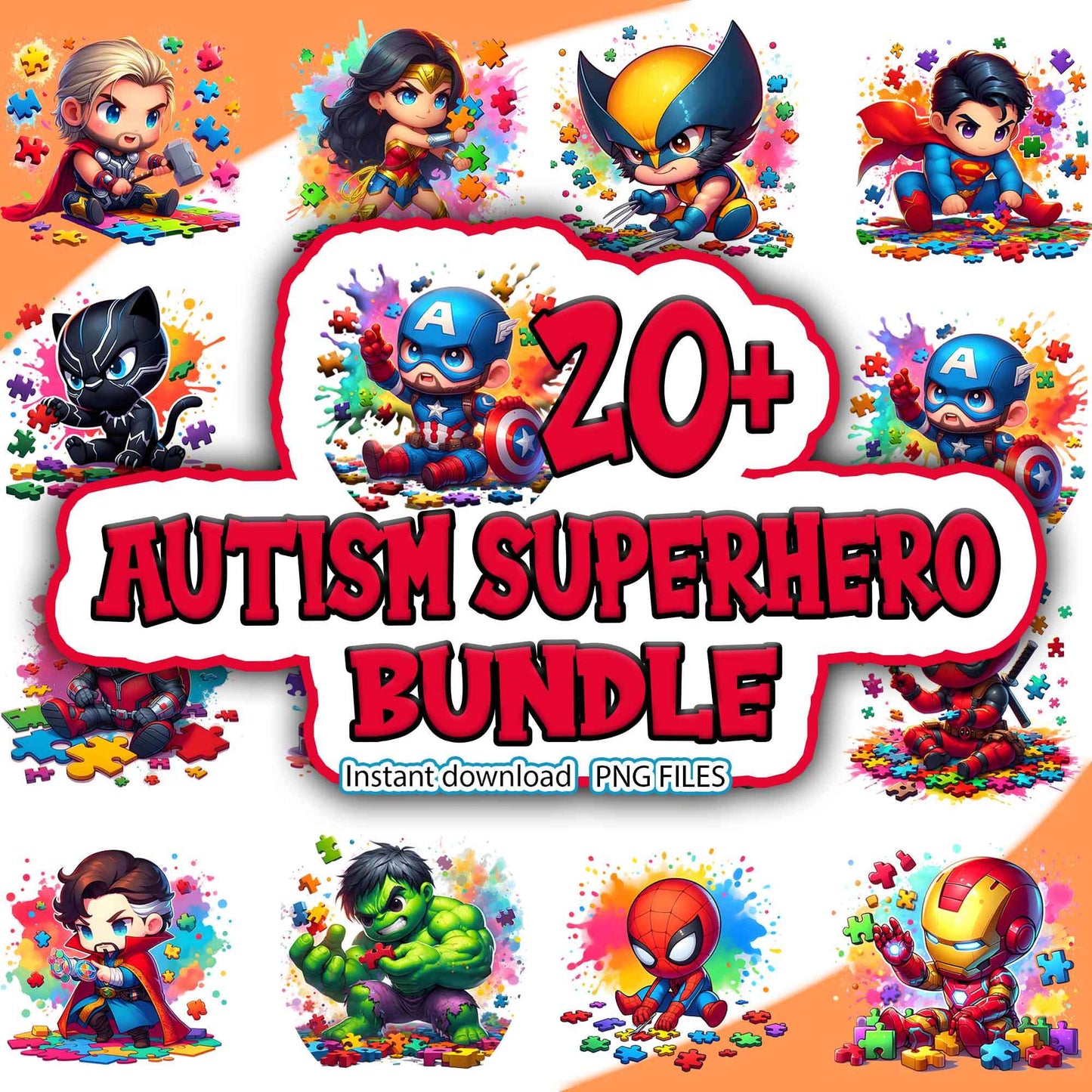 Superhero Autism bundle PNG files