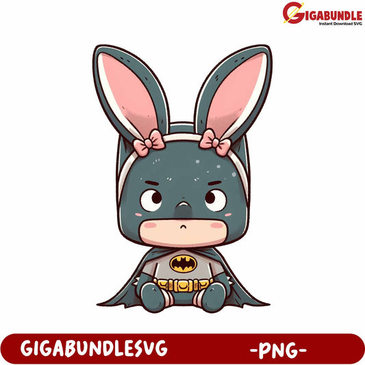 Adorable Bunny Batman PNG Illustration for Kids' Crafts