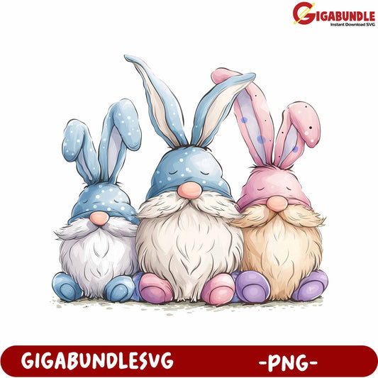 Adorable Bunny Gnome Trio PNG for Spring Crafting Projects