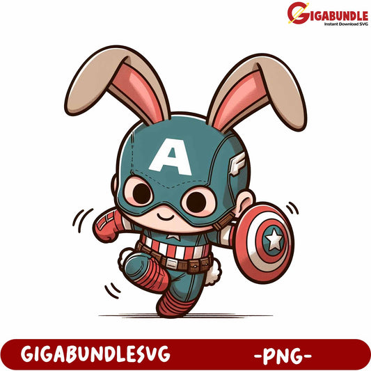 Adorable Bunny Hero PNG Design with Shield and Costume