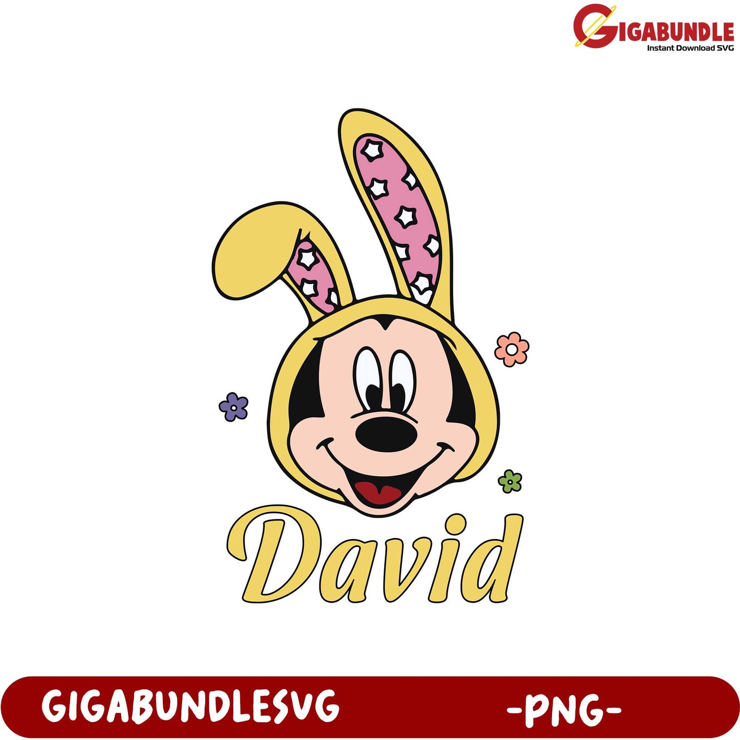 Adorable Bunny Mickey Mouse PNG Design with Name David