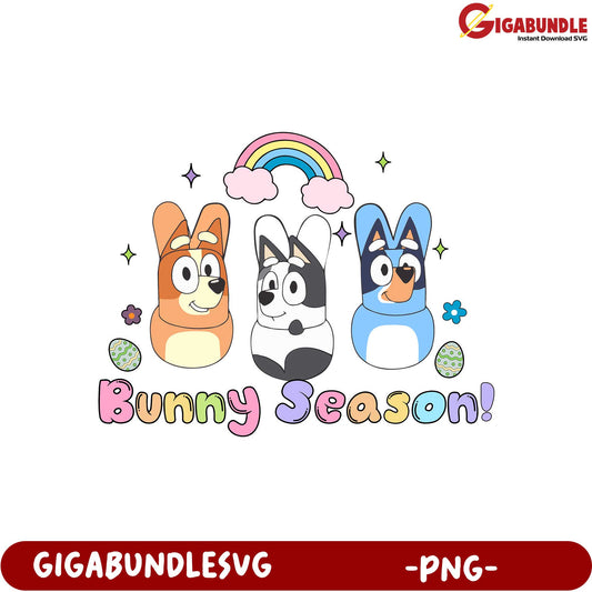 Adorable Bunny Season PNG - Colorful Corgis and Rainbow Design