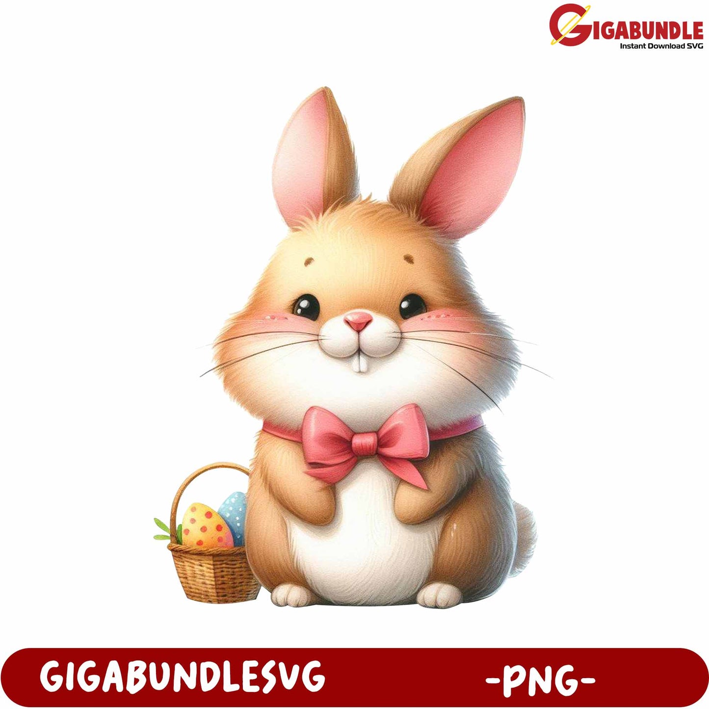 Adorable Bunny with Basket of Eggs - Cute PNG Artwork