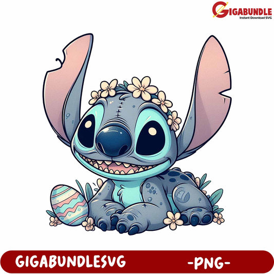 Adorable Cartoon Alien Character with Floral Accents - PNG