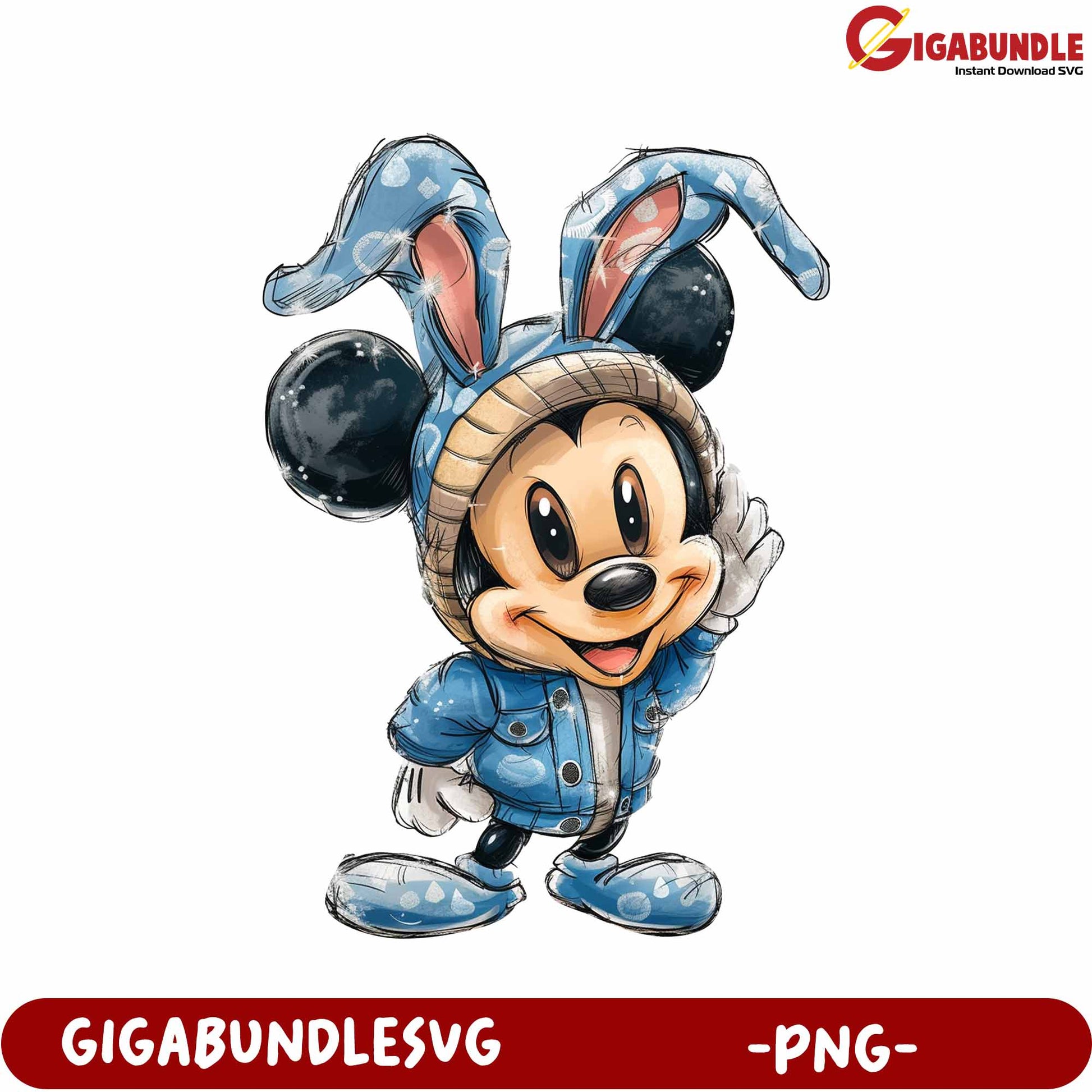 Adorable Cartoon Bunny Character PNG with Polka Dot Design