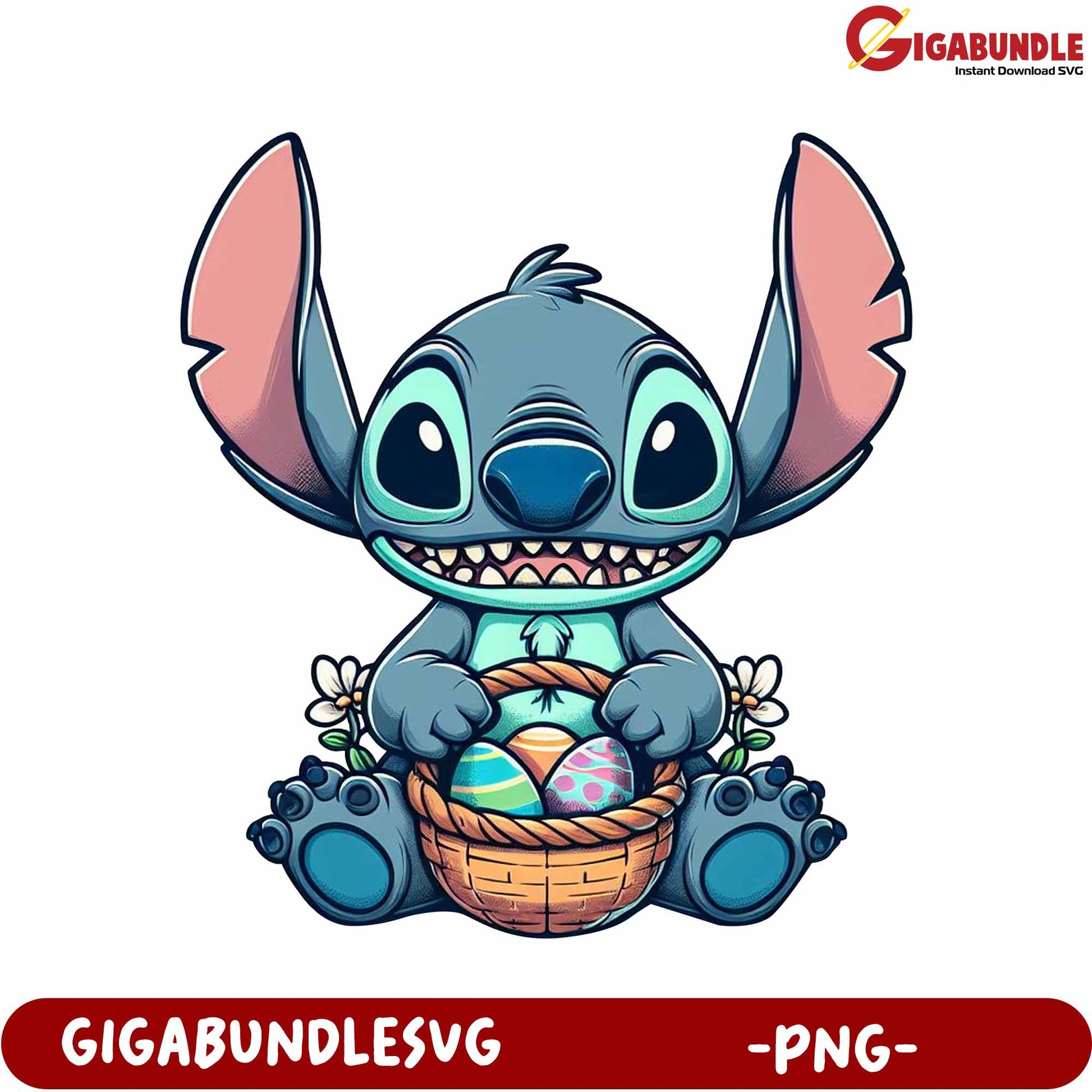 Adorable Cartoon Character Holding Easter Egg Basket PNG Artwork