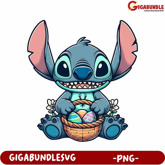 Adorable Cartoon Character Holding Easter Egg Basket PNG Artwork