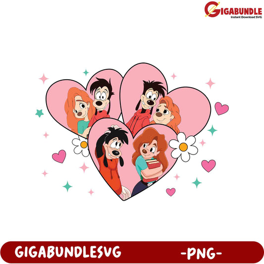 Adorable Cartoon Character PNG Design with Hearts and Flowers