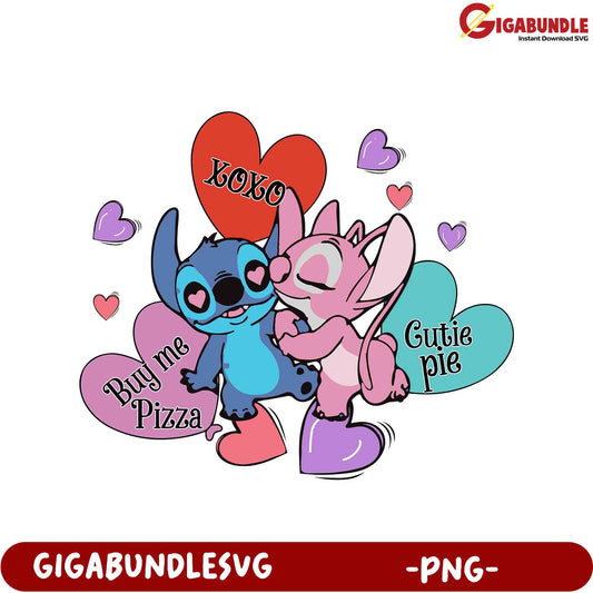 Adorable Cartoon Couple with Hearts - PNG Download for Fun Designs