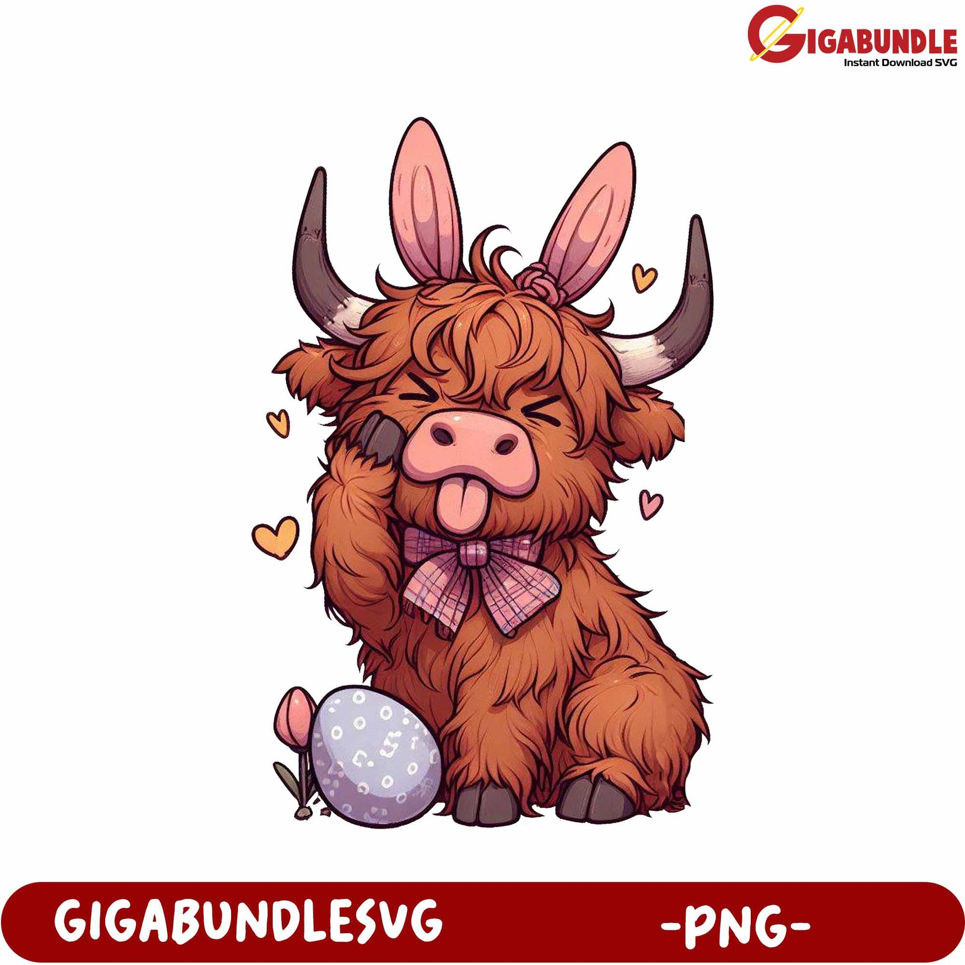 Adorable Cartoon Highland Cow with Bow Tie - PNG Download