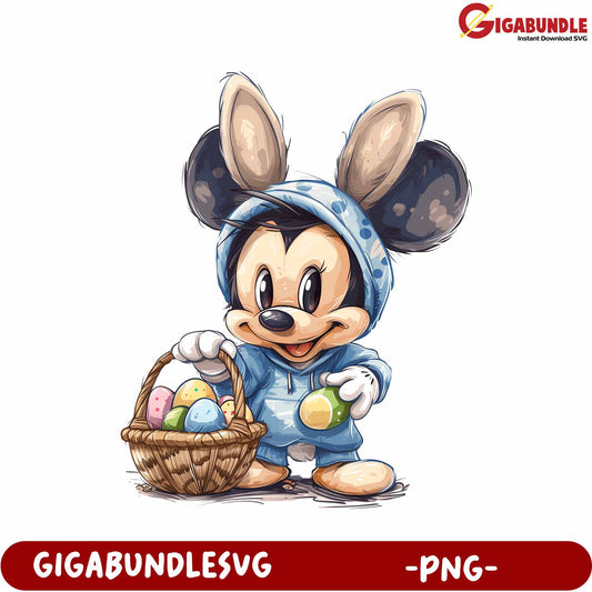 Adorable Cartoon Mouse with Easter Eggs PNG Digital Download