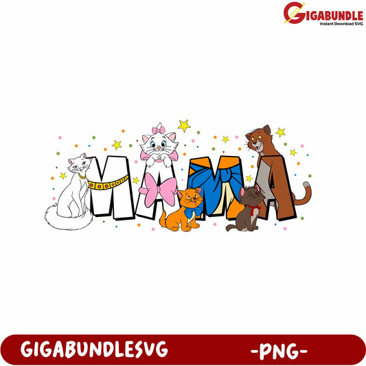 Adorable Cats with Mama Text PNG for Pet Lovers