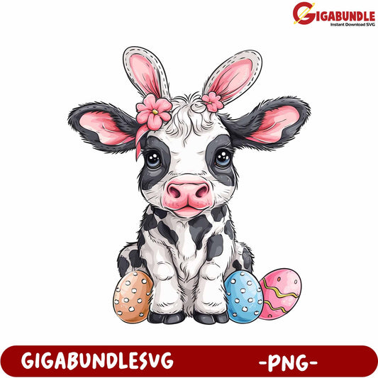 Adorable Cow with Easter Eggs PNG Design for Spring Decor