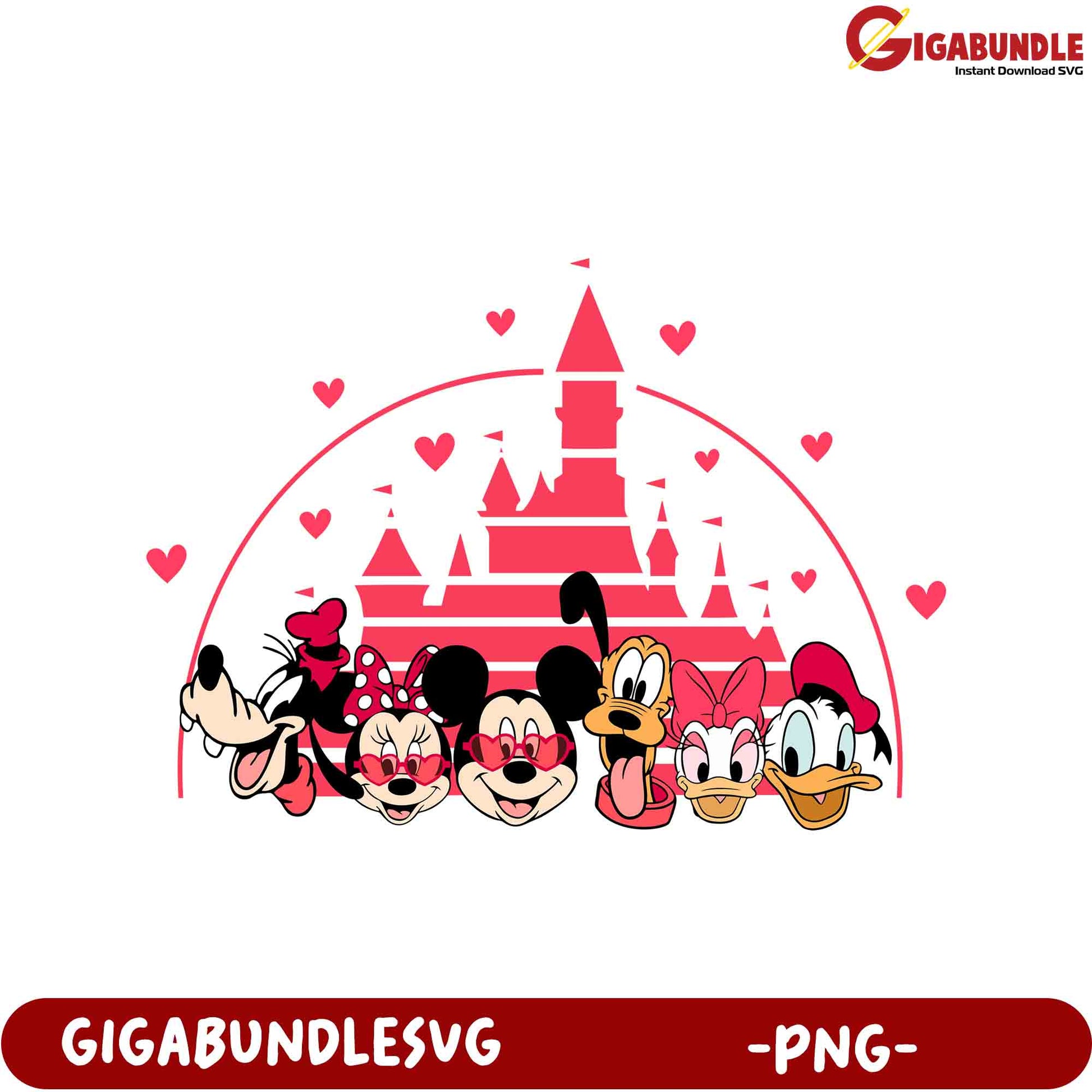 Adorable Disney Character PNG Design with Castle and Hearts Theme