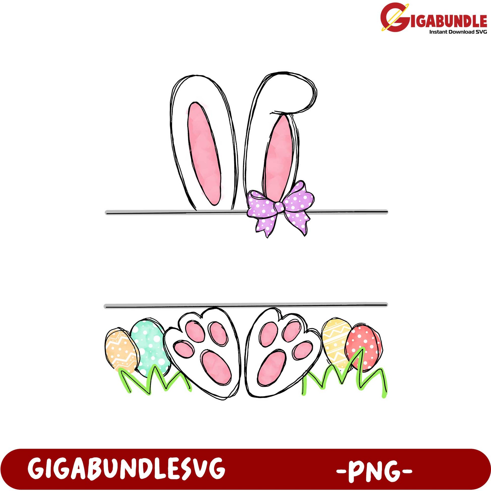 Adorable Easter Bunny Ears and Paw Prints PNG Design File