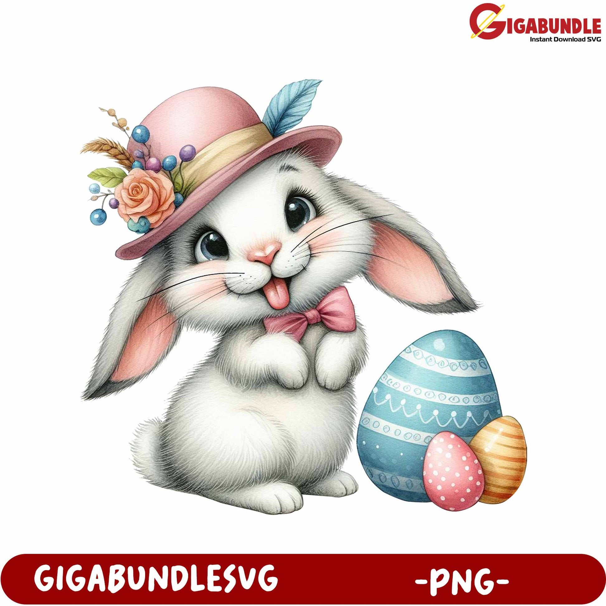 Adorable Easter Bunny with Colorful Eggs PNG Product Download