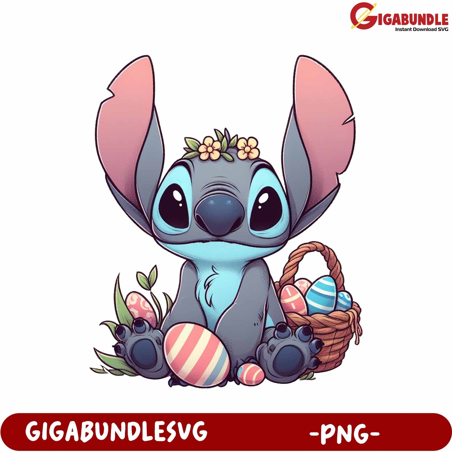 Adorable Easter Character PNG with Basket and Colorful Eggs