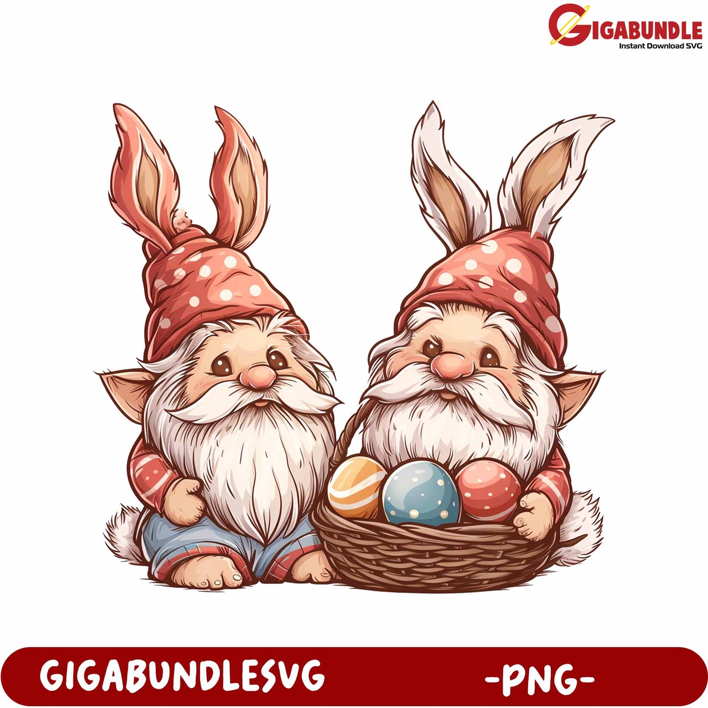 Adorable Easter Gnomes with Colorful Eggs - PNG File Download
