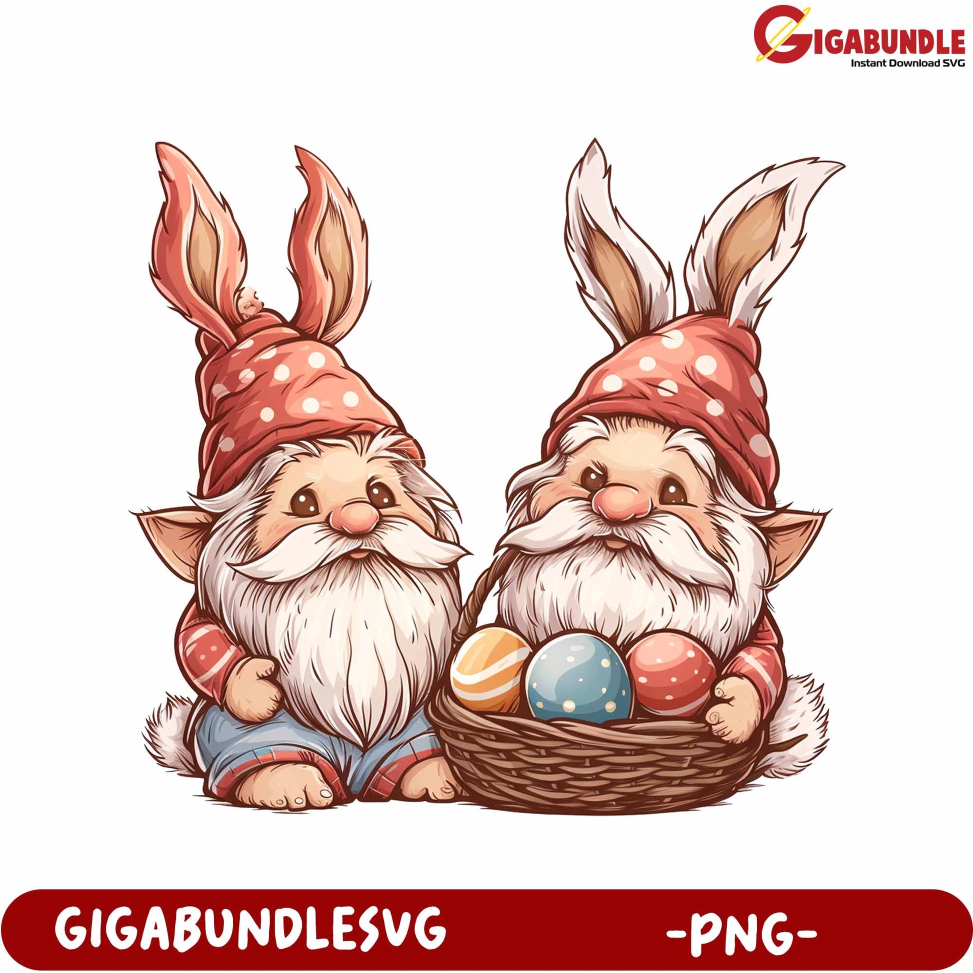 Adorable Easter Gnomes with Colorful Eggs - PNG File Download