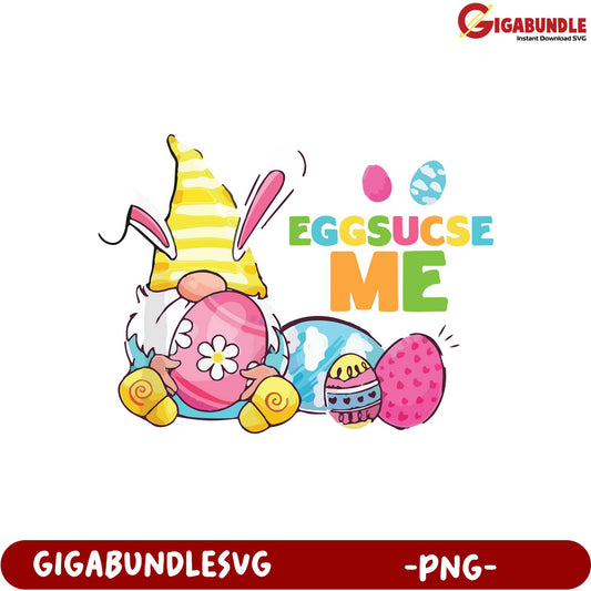 Adorable Easter Gnome with Colorful Eggs - PNG Download