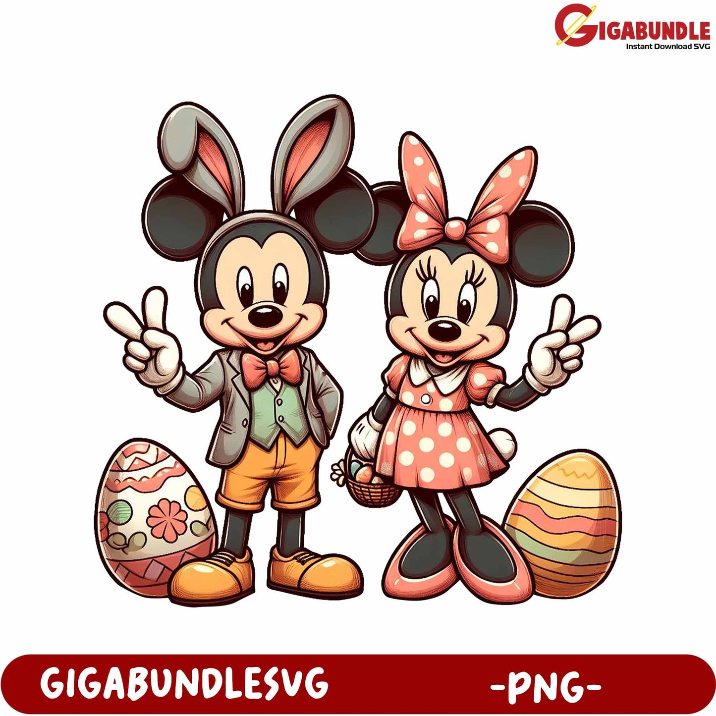 Adorable Easter Mickey Minnie Mouse PNG Design for Celebrations