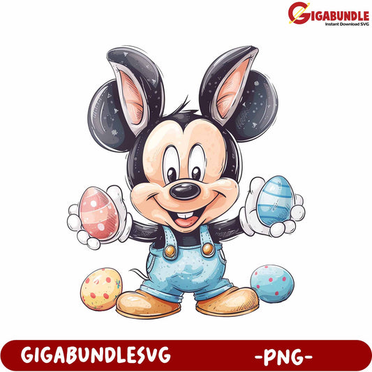 Adorable Easter Mouse Holding Colorful Eggs - PNG Download