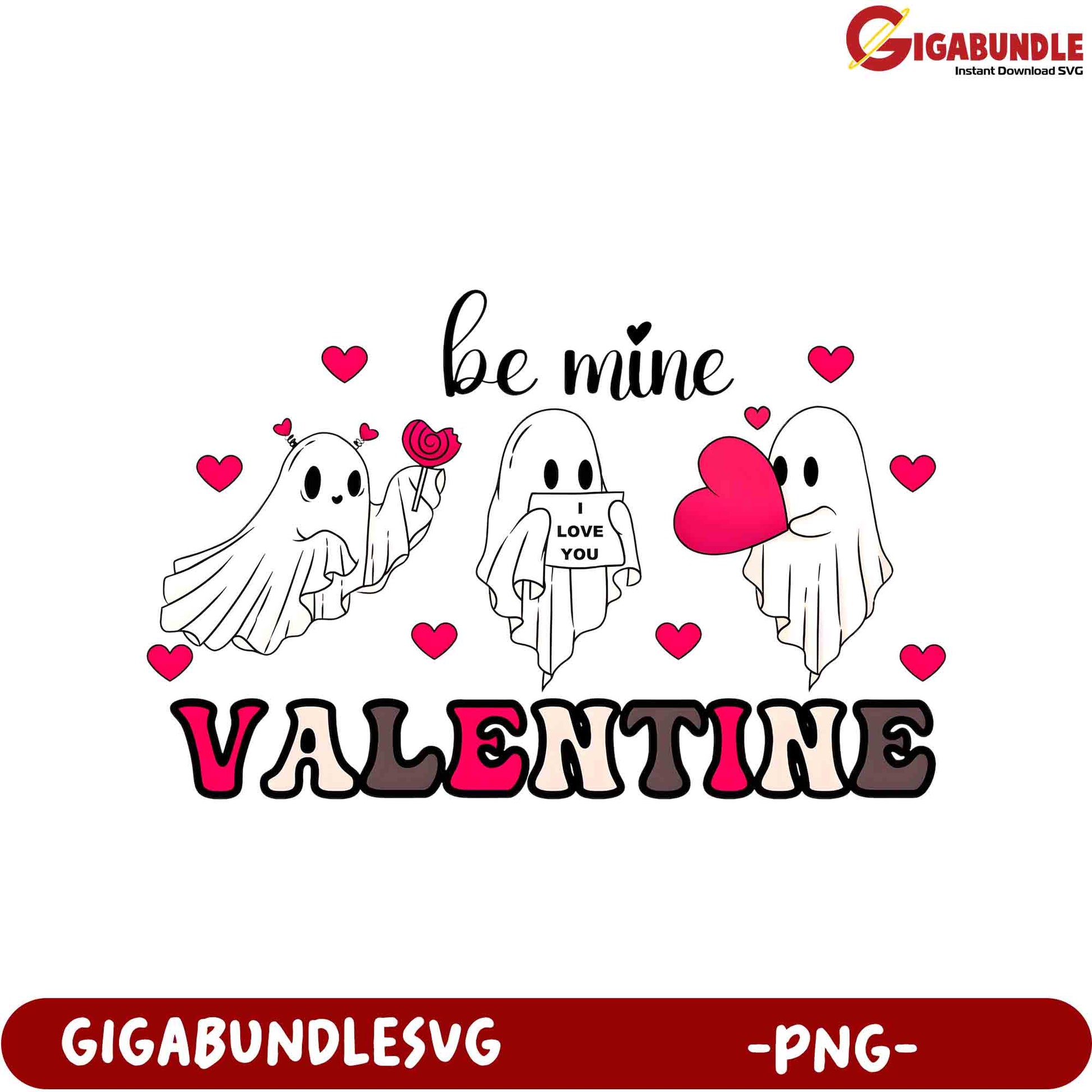 Adorable Ghosts Be Mine Valentine PNG – Cute Love Design for Gifts