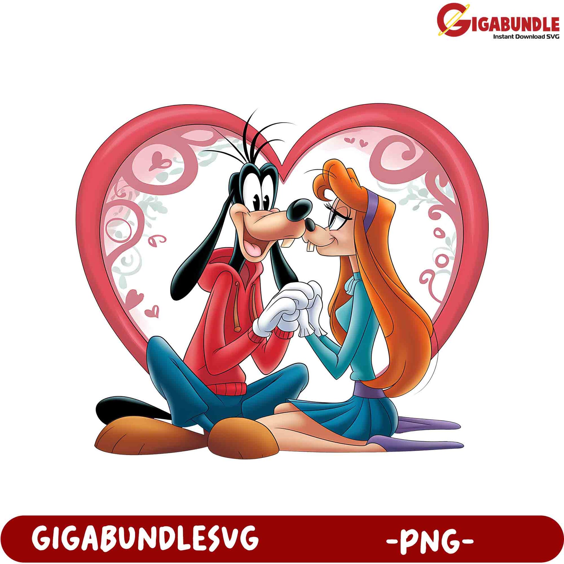 Adorable Goofy and Love Interest PNG Art for Valentine’s Day Decor