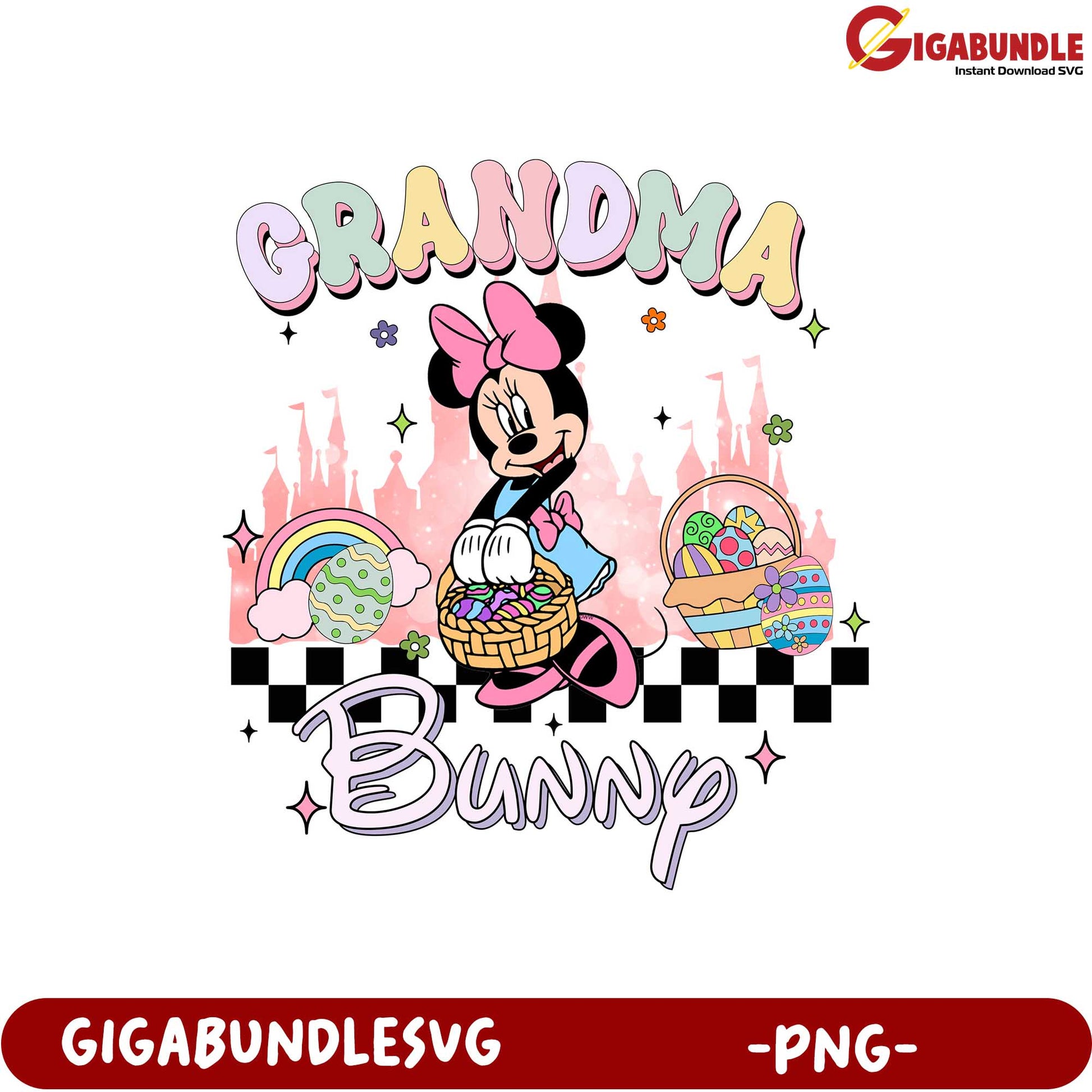 Adorable Grandma Bunny PNG Design with Cute Easter Elements